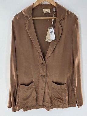Elie Tahari Satin  Blazer Rich Walnut Color Long Sleeve 2 Button Womens Size Med